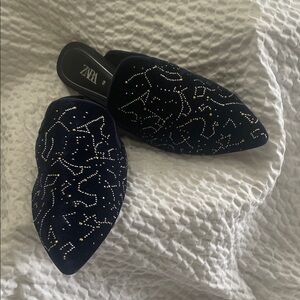Zara Women's Navy Embellished Mules